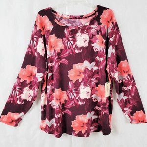 St John's Bay 1X Long Sleeve Super Soft Top Floral